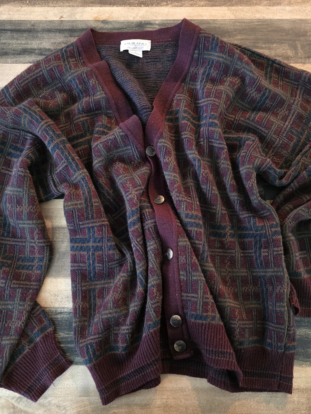 Murano Burgundy Multi-Pattern V-Neck Cardigan